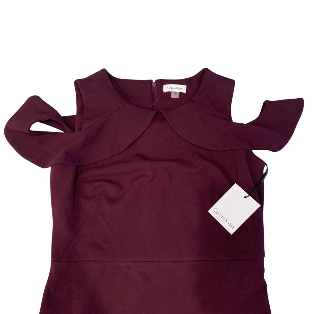 Calvin Klein Burgundy Cold Shoulder Sheath Dress New w/ Tags Women's Size 8 - Picture 6 of 16
